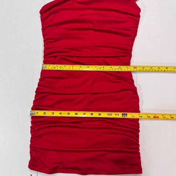 Treebarn Red One-Shoulder Ruched Bodycon Mini Dress XS Stretch Knit Sexy Party - Picture 11 of 11